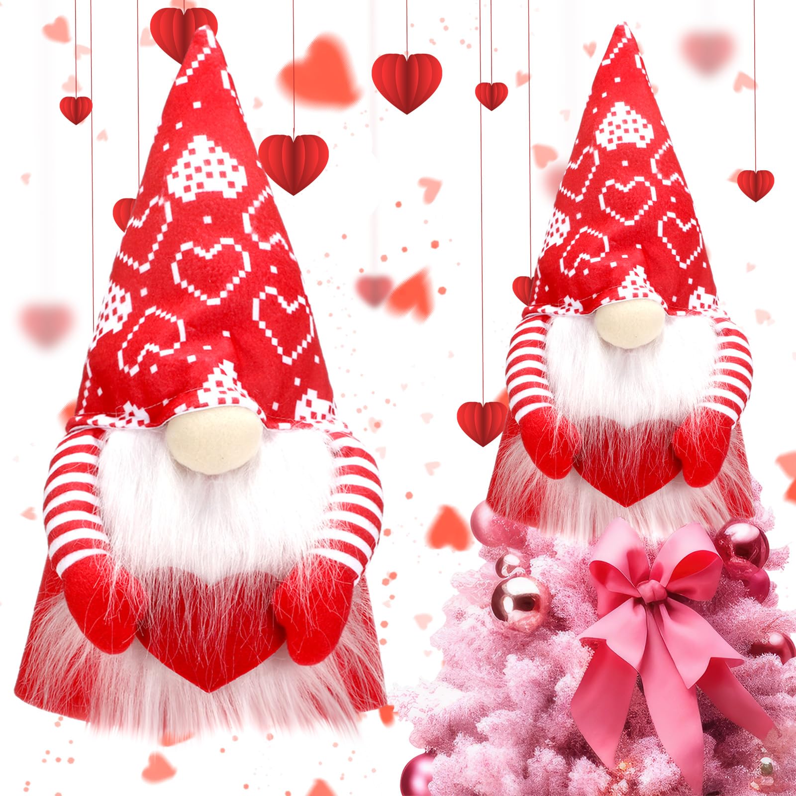 MiniInflat Valentine's Day Gnome Tree Topper with Top Hat Tree Topper Gnome Tomte Ornament Treetop for Valentine's Day Wedding Holiday Party Supplies