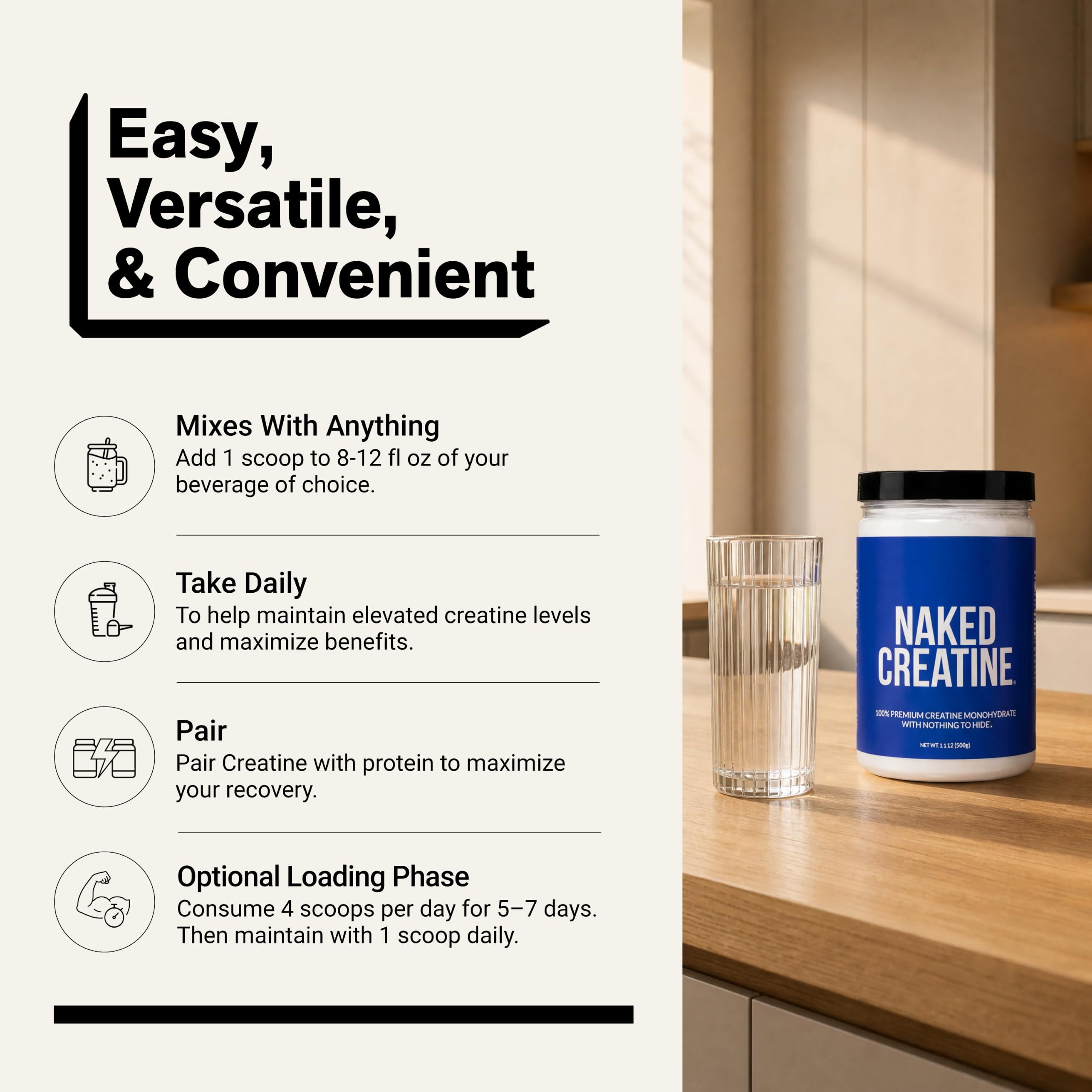 NAKED Pure Micronized Creatine Monohydrate Powder - NSF Certified, Unflavored, 500g, 1.1lb Bulk - Vegan, Non-GMO, Gluten-Free, Soy-Free, No Fillers, Supports Muscle Growth & Strength - 100 Servings — Amazon image 6