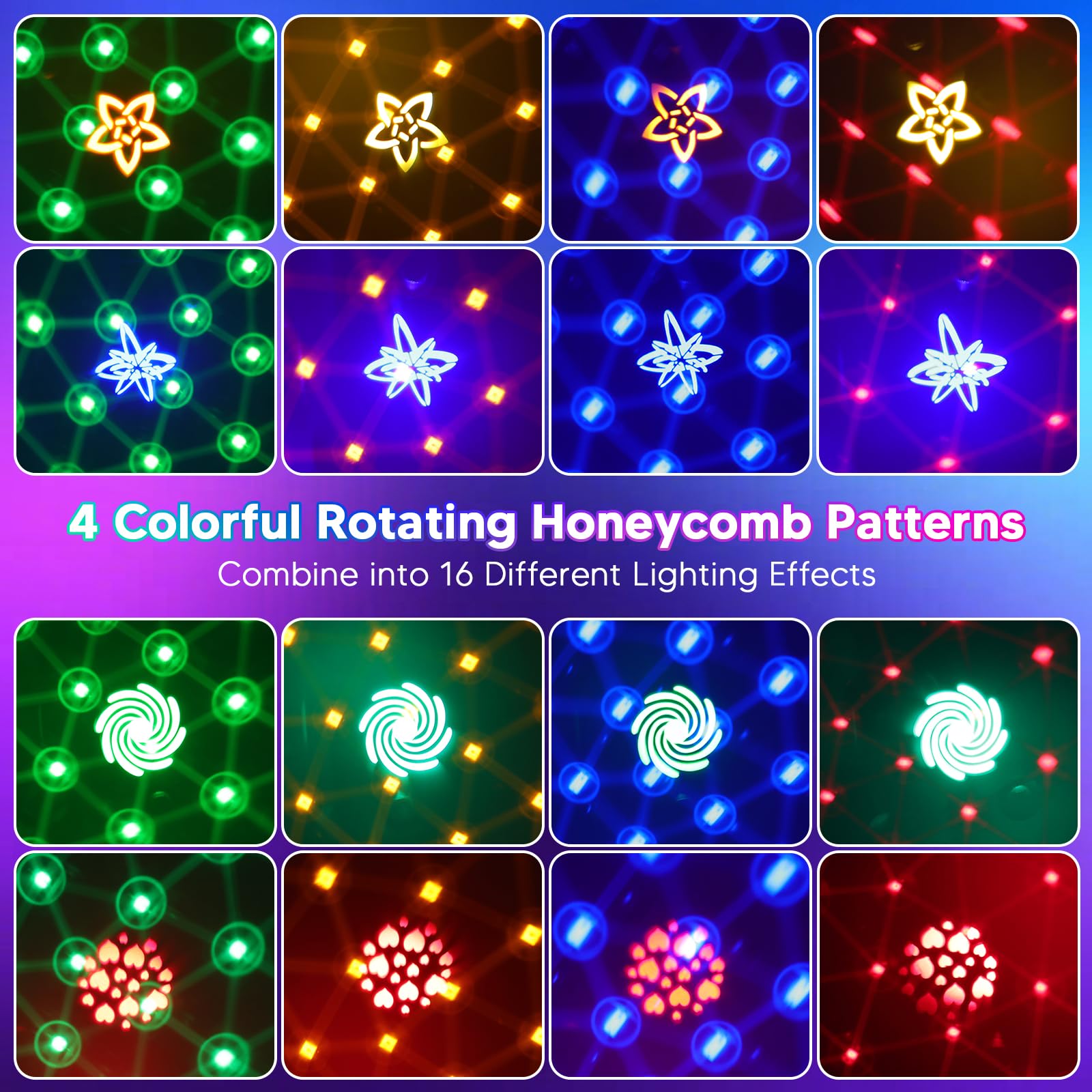 Luci da Palcoscenico Discoteca,YAZEKY 60 Motivi RGB Luce della Festa Della Discoteca,3 in 1 con Effetto UV, Luce Stroboscopica Discoteca Attivata dalla Musica USB Girevole a 360° (Red&Green, YSH-437)