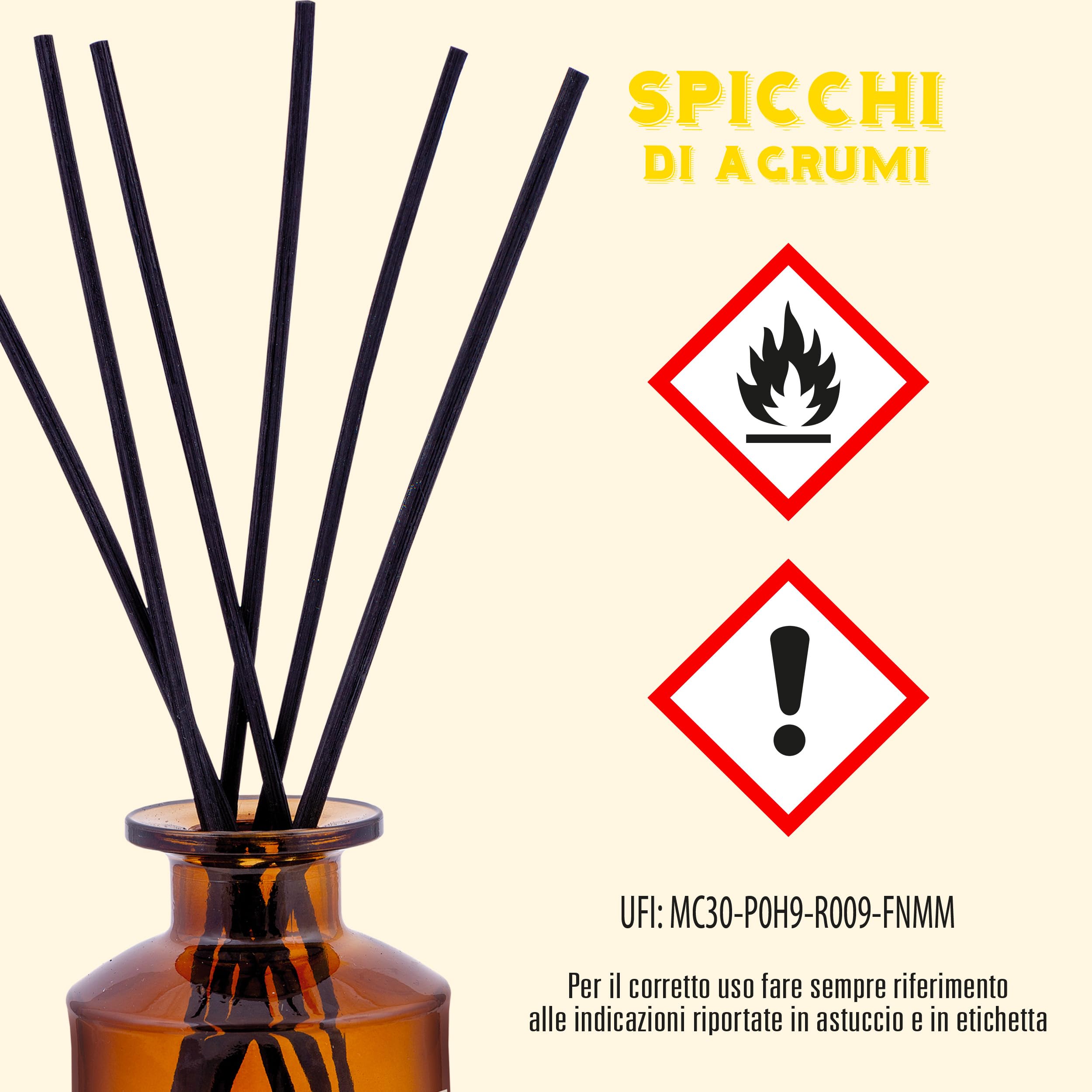 Helan Citrus Slices – Lufterfrischer, Raumduft mit Diffusorstäbchen aus Rattan mit süßen Orangennoten – Geschenkidee Lufterfrischer, 500 ml – Made in Italy