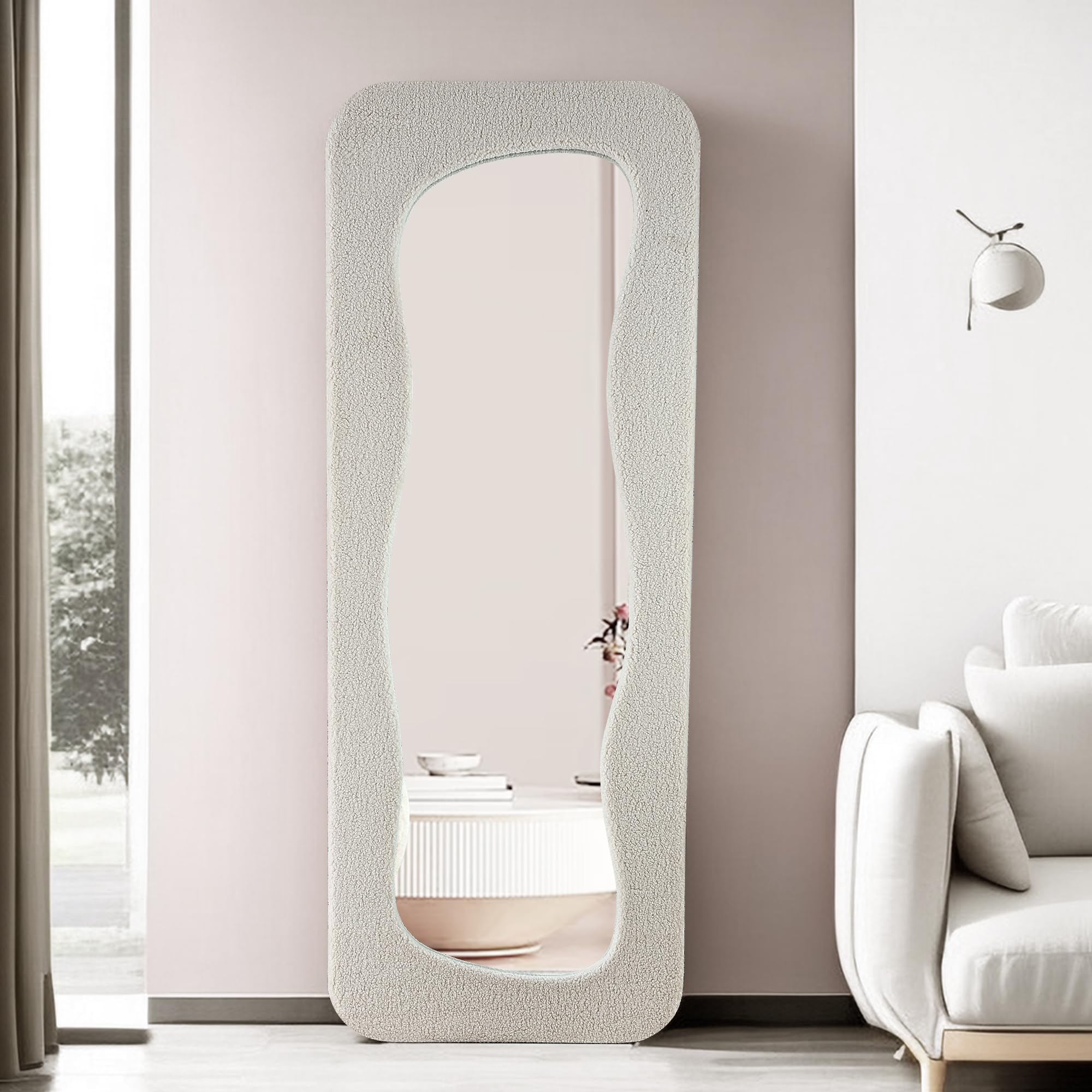 (similar) oYOSHOOT Wavy Mirror Full Length, 63" x 24" Full Squiggly Mirror, Funky Wave Wall Mirror, Irregular Large Wall Mirror - Perfect for Hanging or Leaning Against The Wall in The Bedroom, White