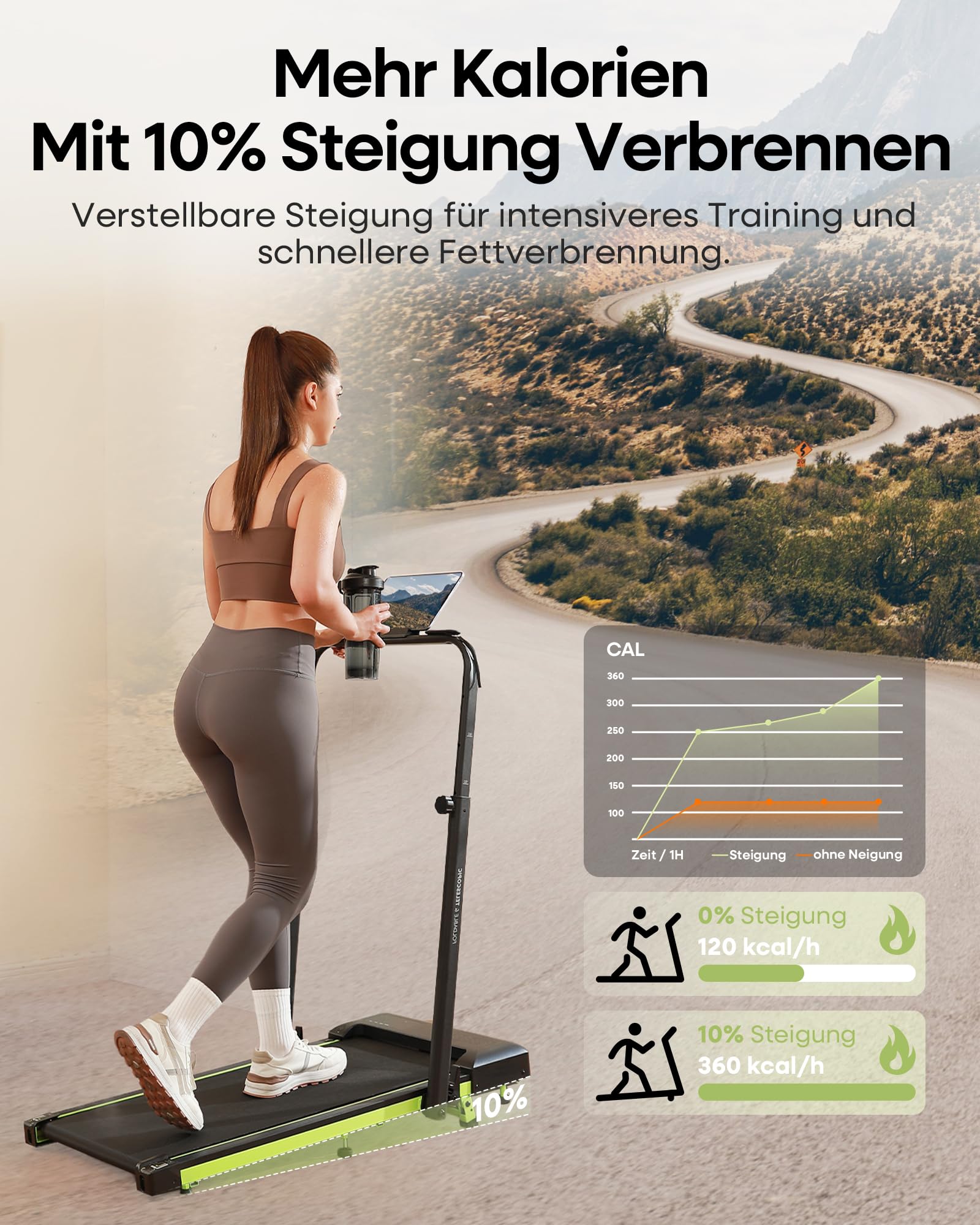 Walking Pad mit 10% Steigung 3,0 HP Laufband für Zuhause klappbares mit Magnet Fernbedienung,Laufband-Schreibtisch mit LED-Anzeige und Einziehbares Steigrohr,12 HIIT,Bis 136 kg