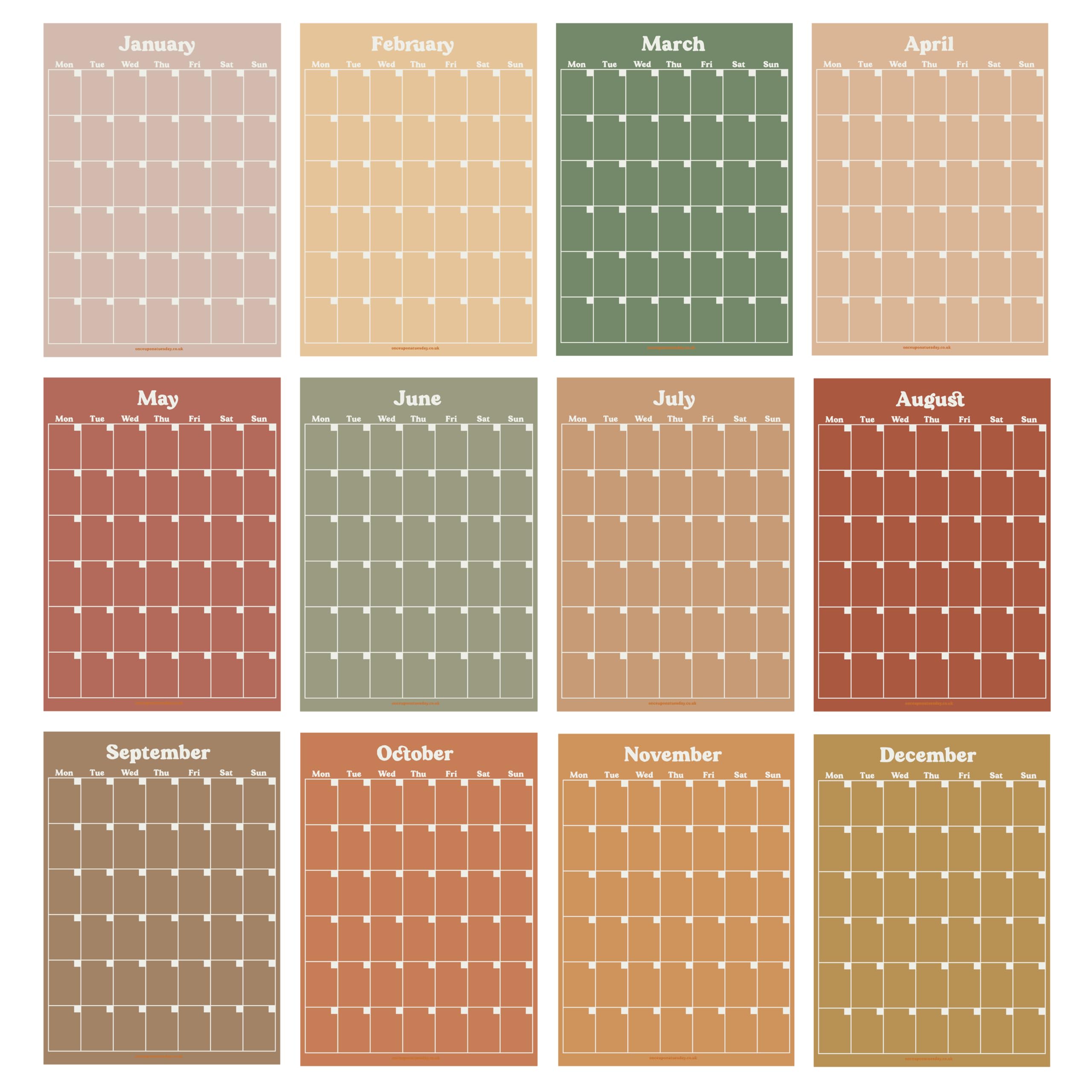 Good Tuesday - A3 Monthly Undated Wall Planner - 12 Separate Prints, Designed for Students and Offices - Printed on 100% Recycled Uncoated Matte Paper - Designed & Made in the UK