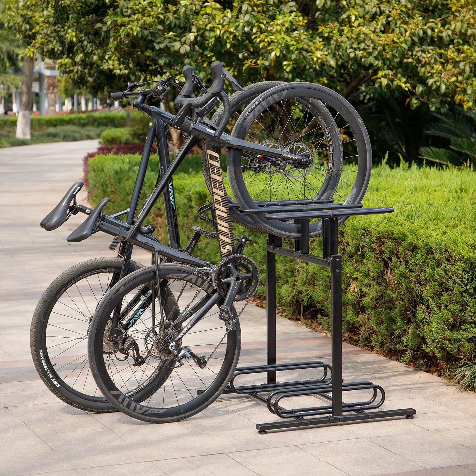 CXWXC 3/5 Fahrradständer – Fahrrad-Abstellständer für Innen und Außenbereich – Fahrradständer Garage für Mountain, Renn und Hybridräder, geeignet für Reifen bis 2,4