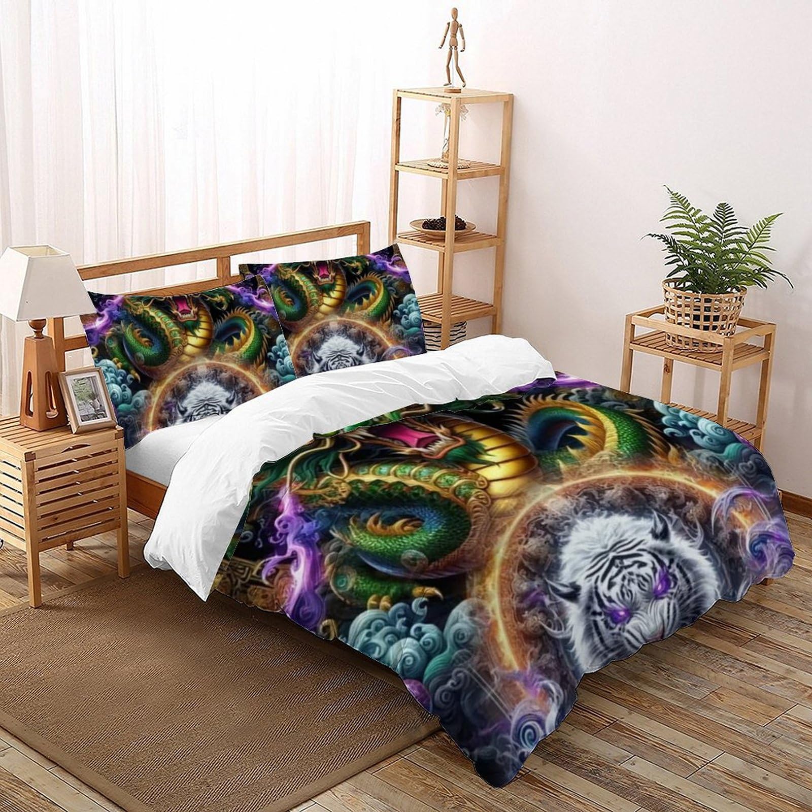 Housse de couette animaux imprimé 3D avec fermeture éclair pour lit enfant 260x220