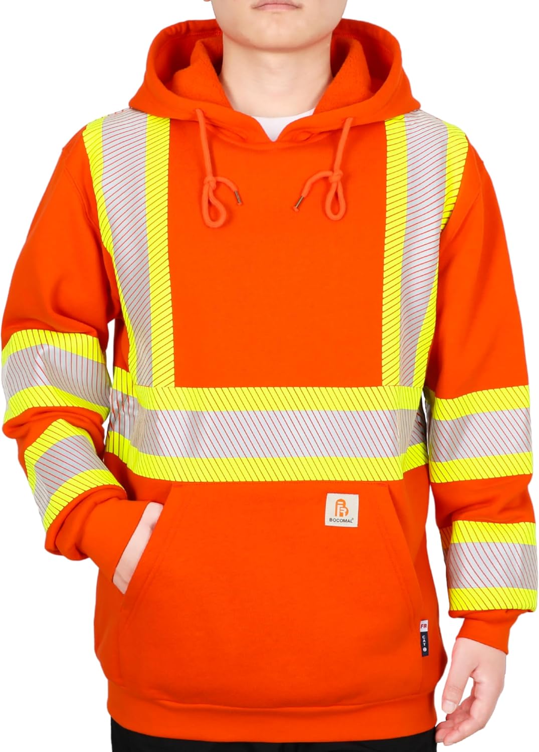 BOCOMAL FR Hoodies High Visibility Cotton Fleece Hi-vis Mid-Weight Flame Resistant Reflective Hooded Sweatshirts - Image 6