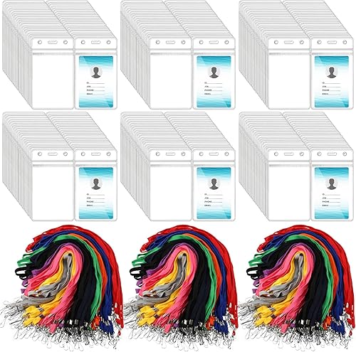 Juego de 300 cordones a granel con soporte para identificación de 4.53 x 2.76 pulgadas, soporte transparente para tarjetas de identificación, cordón