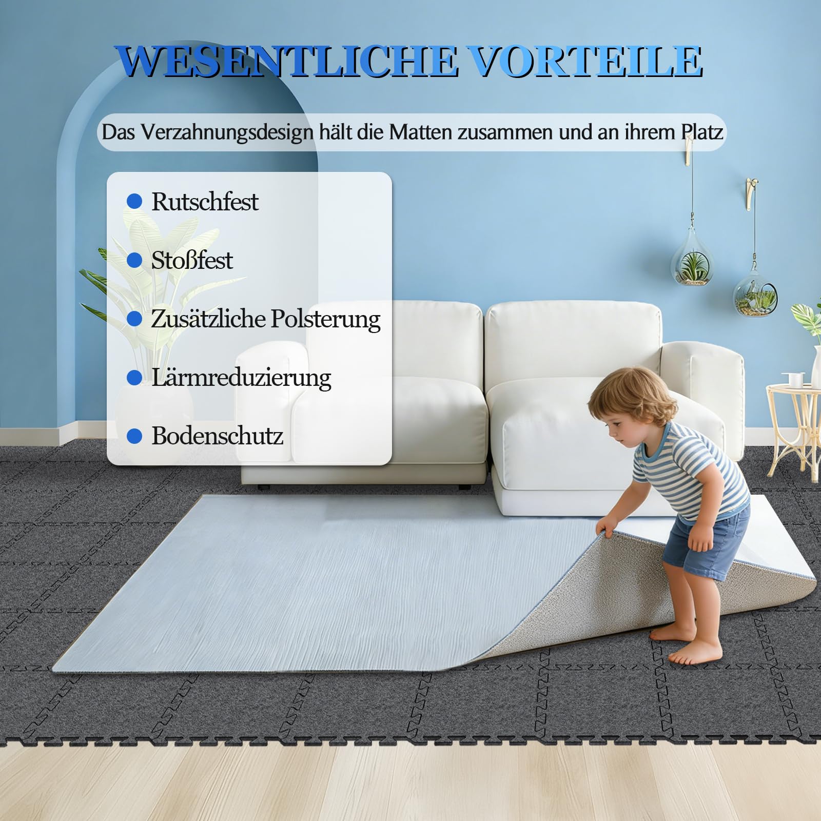 BXI Schalldämmende Puzzle-Teppichunterlage 10 Stück, 30 x 30 x 0,9 cm rutschfeste Teppichunterlagen, Hochdichte Lärmreduzierung Filz-Teppichpolsterung, Teppichunterlage zum Schutz und Polsterung