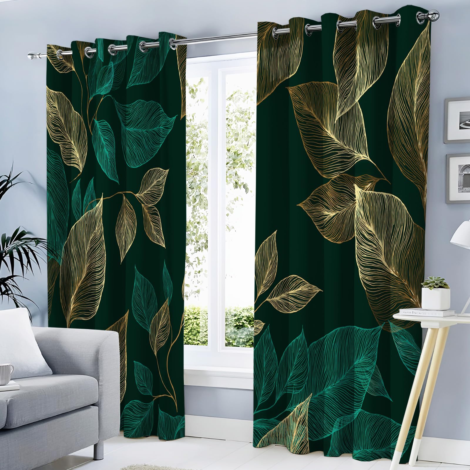 Rideaux feuilles dorées occultants pour créer une ambiance cocooning dans la chambre