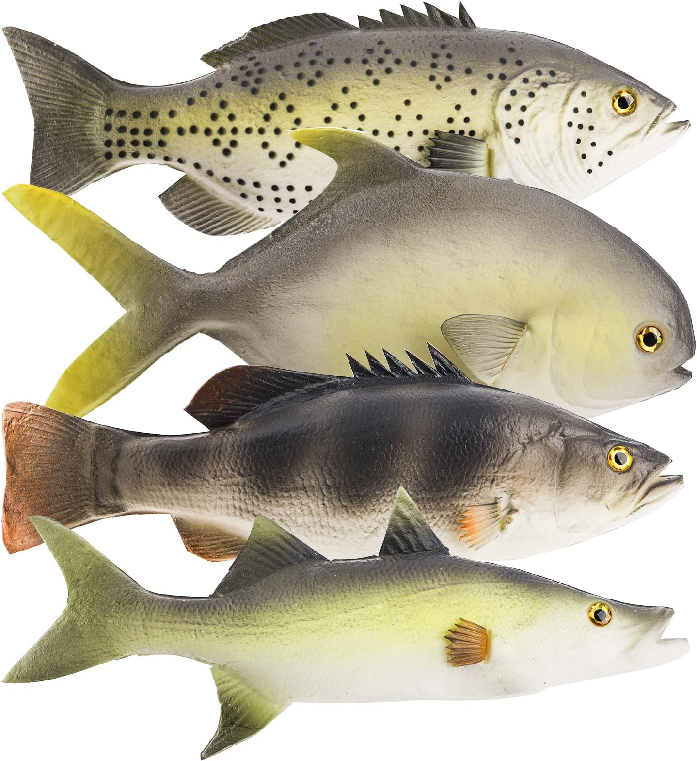 ZENFUN Set of 4 Fake Fish, 11 in Rubber Fishes Plastic Lifelike Sea Fish Set, Pretend Realistic Fake Fishes for Photography Props, Party Display, Kitchen Decor