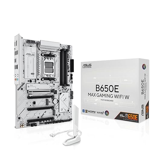 ASUS B650E MAX Gaming WiFi W – AMD B650 AM5 ATX Motherboard, White PCB, DDR5, PCIe 5.0, 3X M.2, Wi-Fi 6E, 2.5Gb LAN, USB 10Gbps Type-C, DisplayPort, HDMI™, BIOS Flashback™, Aura Sync, Advanced AI PC