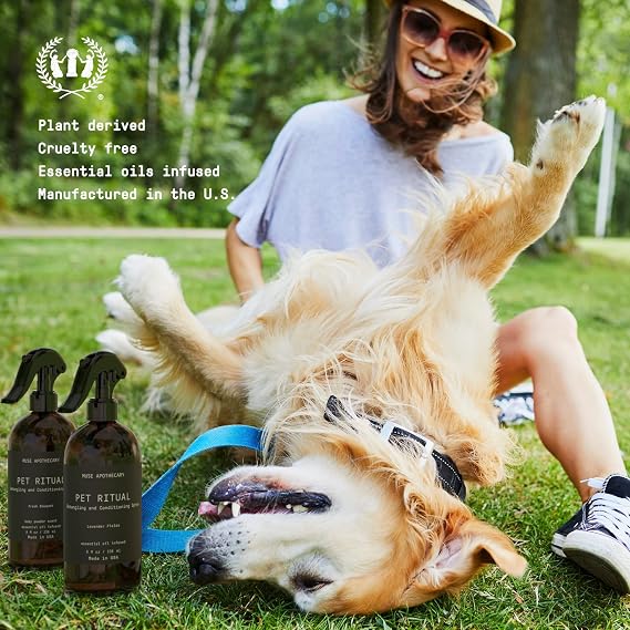 Muse Apothecary Pet Ritual Detangling Spray for Dogs & Cats, Cat & Dog Detangler, Dematting Conditioner, Essential Oils Infused 8oz Lavender Fields