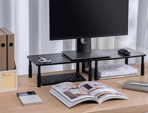 Miniatura 2 de Mount Plus MP-88 Dual Monitor Premium Steel Mesh Monitor Stand | Vented Metal Desktop Riser for Computer Monitors | 29" Wide With Height Adjustable