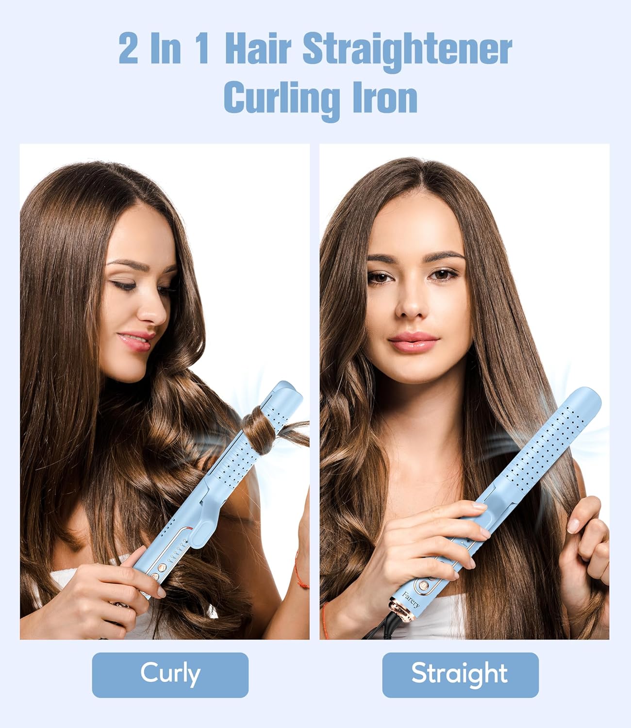 Farery Chill Set Soft-Air Curling Iron: Gentle Soft Air for Quick Styling & Long-Lasting Curls, Lock in Style with Cooling Air Vents, 2-in-1 Hair Straightener & Curler with Upgraded Long Barrel, Blue - Image 6