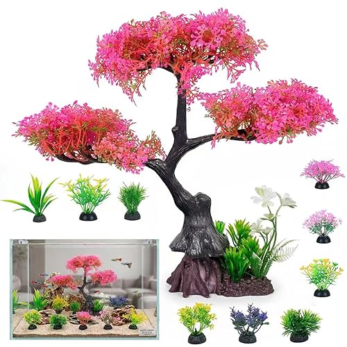 Aquarium Decor: 10 Pcs/Set Artificial Plants Tree, Pink Simulation Cherry