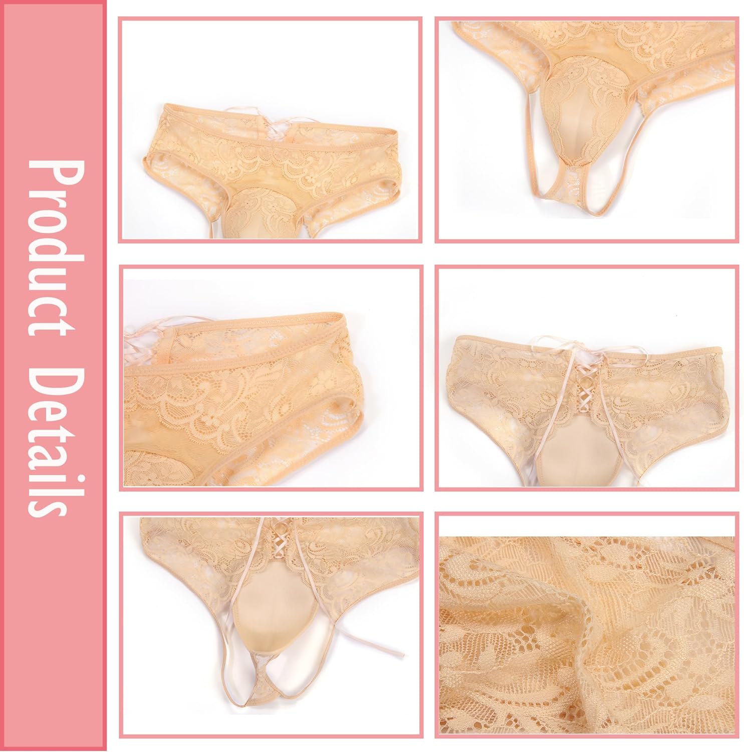 Mens Lace Hiding Gaff Panties Brief Thongs for Men Crossdressing Transgender See Through Underwear Briefs Nightwear - Image 5