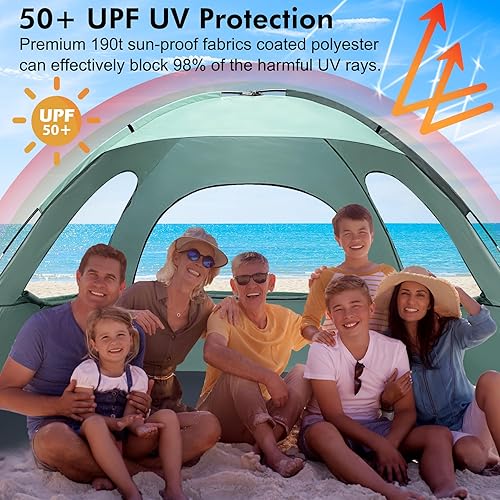 Miniatura 3 de WhiteFang - Tienda de campaña portátil con protección contra los rayos UV para la playa, refugio del sol para 3/4/6/8 personas, piso extensible con