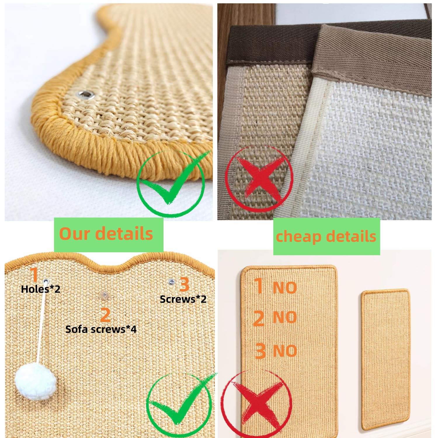 READY TO PETS Sisal Cat Scratching Mat With Velcro - Protect Furniture, Thick & Eco-Friendly