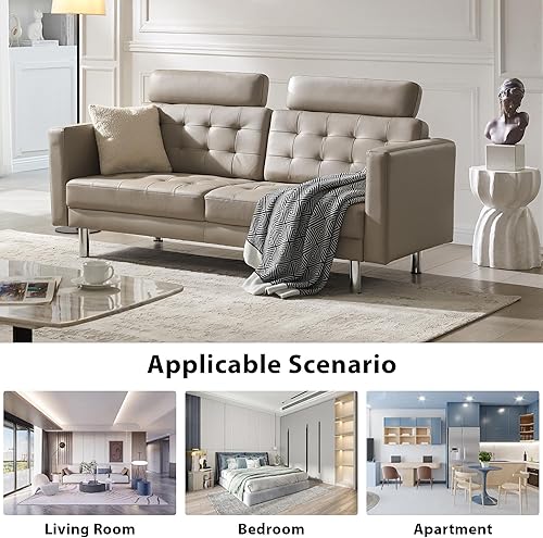 Miniatura 6 de Sofá biplaza de cuero, sofá moderno de mediados de siglo de 72 pulgadas con respaldo ancho y patas de metal, cómodos sofás de dos plazas para sala