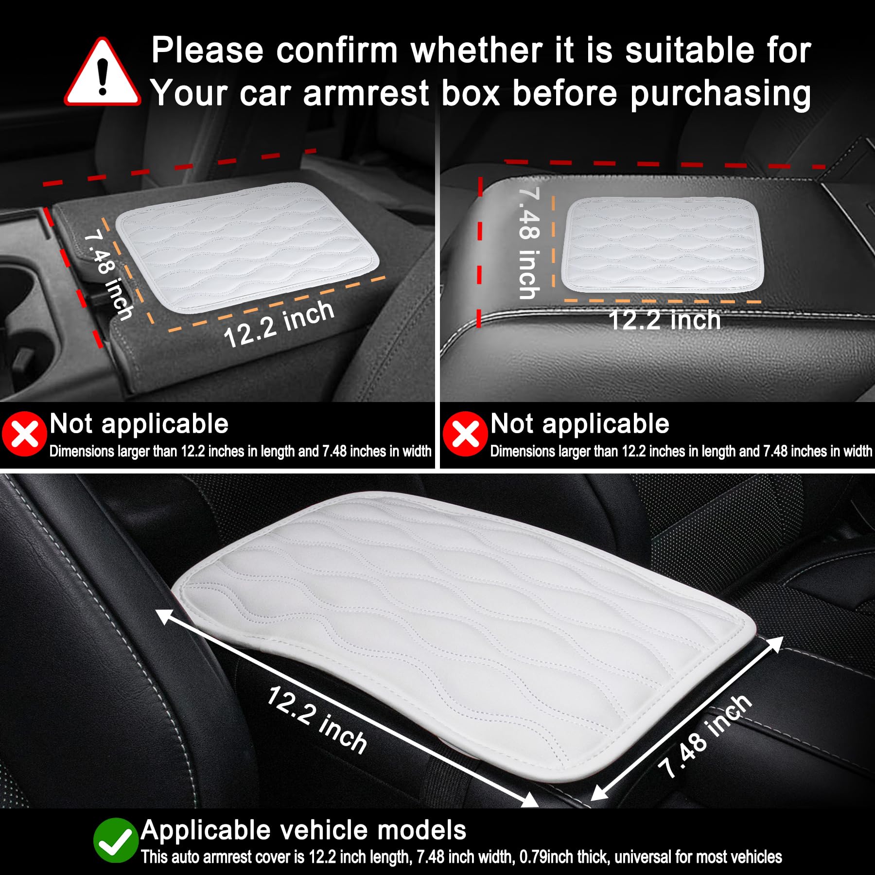 Copri Bracciolo Auto Universale Amiss - Protezione Interni In Pelle Bianca, Antiscivolo, Con Cinghie Elastiche, Adatto A Auto, SUV, Camion - Lunghezza 31 Cm