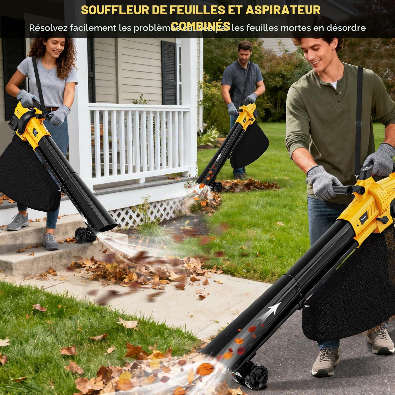 Aspirateur à feuilles sans fil 3 en 1 avec sac compatible avec batterie