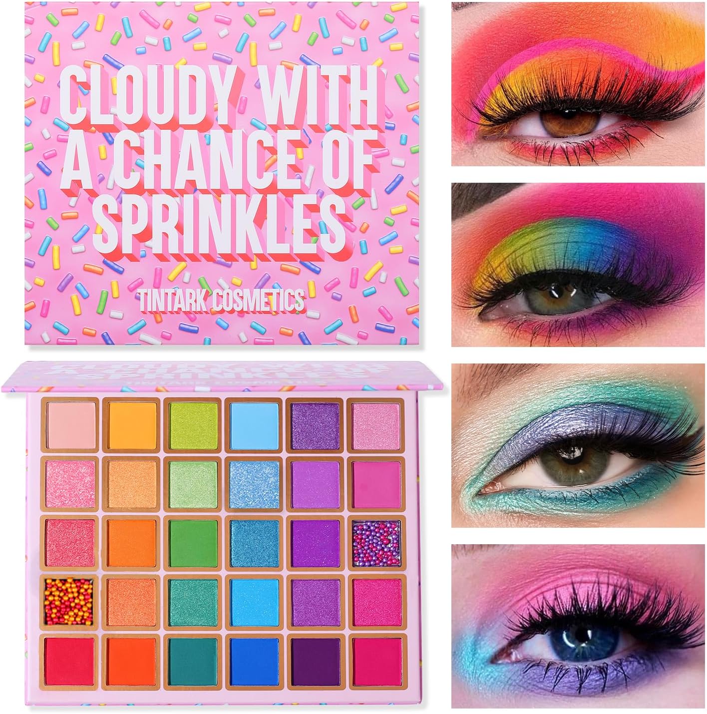 oogschaduwpalet voor make-up, mat, waterdicht rietje, vegetarisch, wolkenvrij van wreedheid en talk (Cloudy with a Chance of Sprinkles)