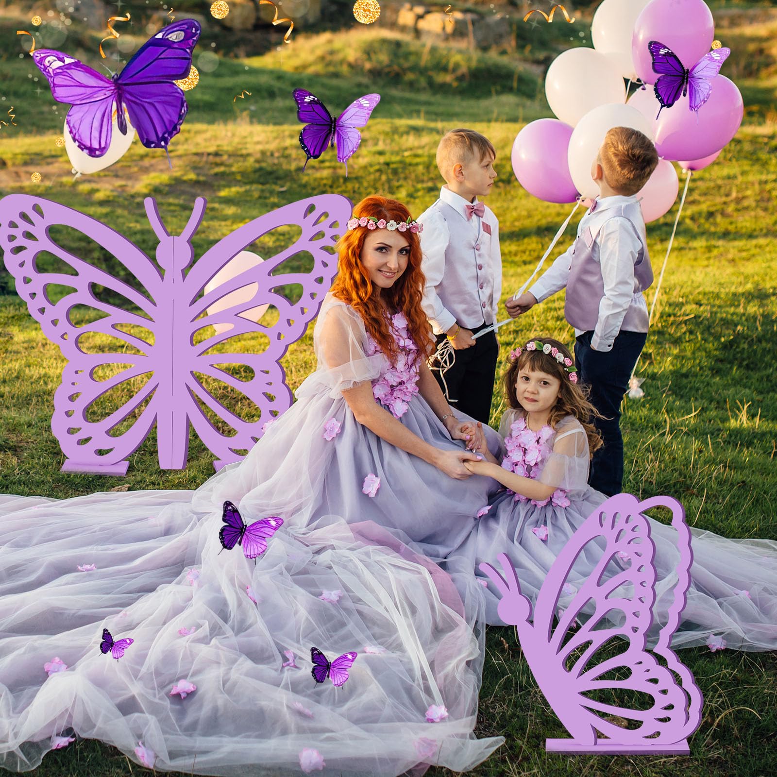Yousoontic 2 Stück große Holz-Schmetterlingsrequisiten 50,8 cm und 44,1 cm Schmetterling stehende Flügel Ausschnitt Hintergrund Dekoration für Geburtstag Babyparty Hochzeit Party (lila)