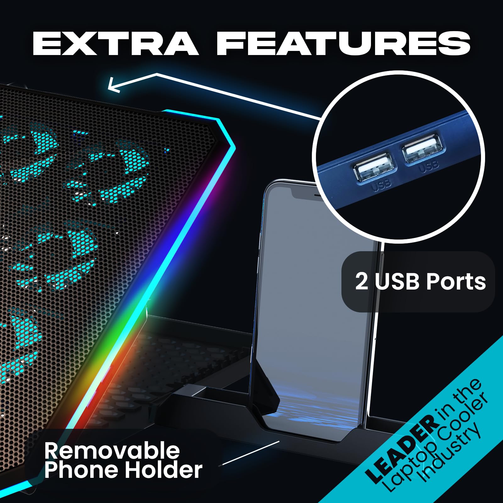 KLIM V15 Laptop Cooler RGB 15 Wentylatorów Uchwyt 10-17 cali 2 Porty USB