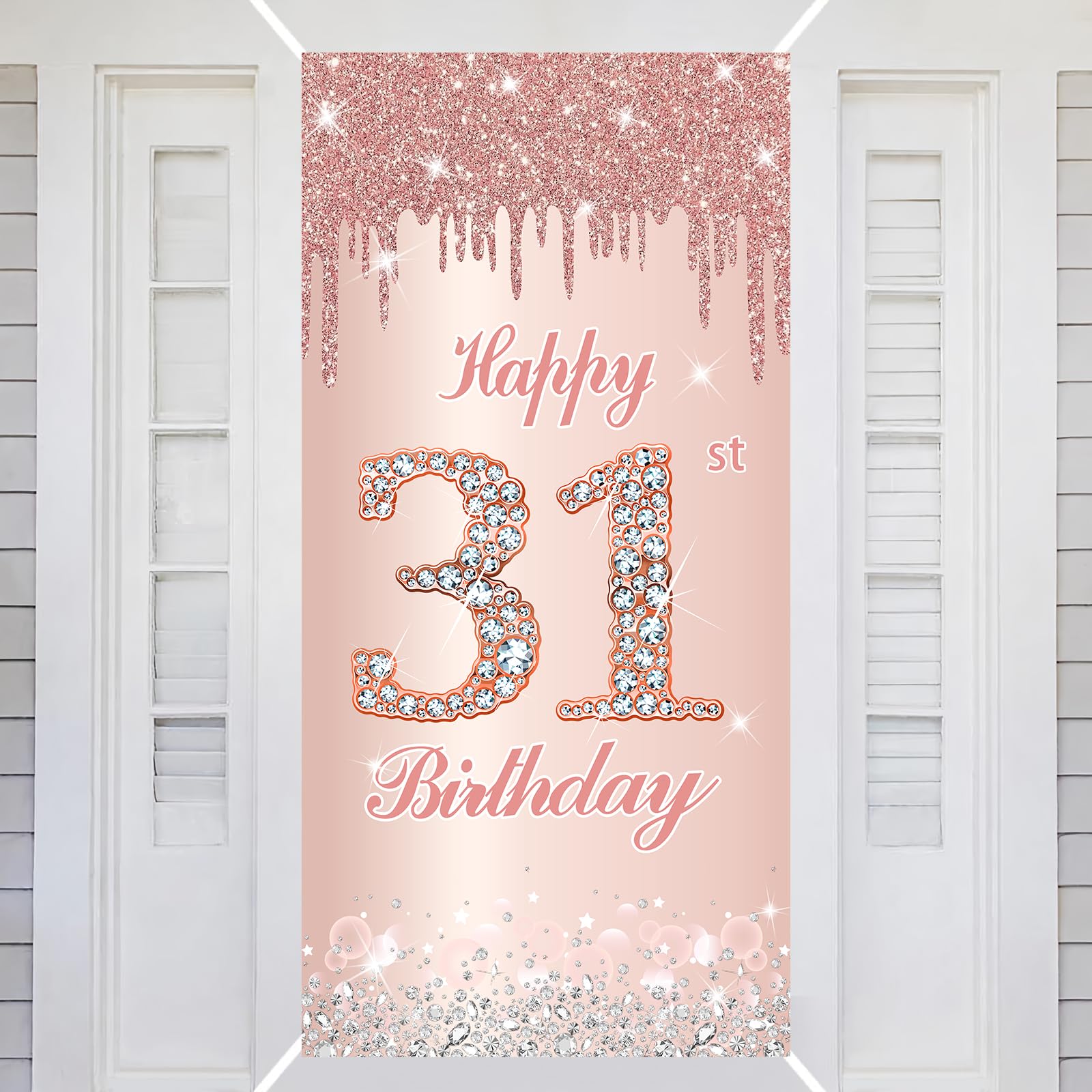 31st Happy Birthday Decorations Door Banner Pink Rose Birthday Banner for Party Backdrop for Women Door Cover Party Decoration Supplies Poster — image 1