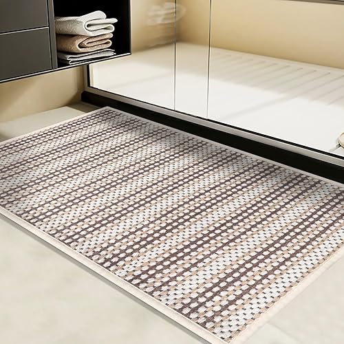 Tapete de baño ultra delgado, suave, trenzado, antideslizante, lavable, súper absorbente, parte trasera de goma, se adapta debajo de la puerta del