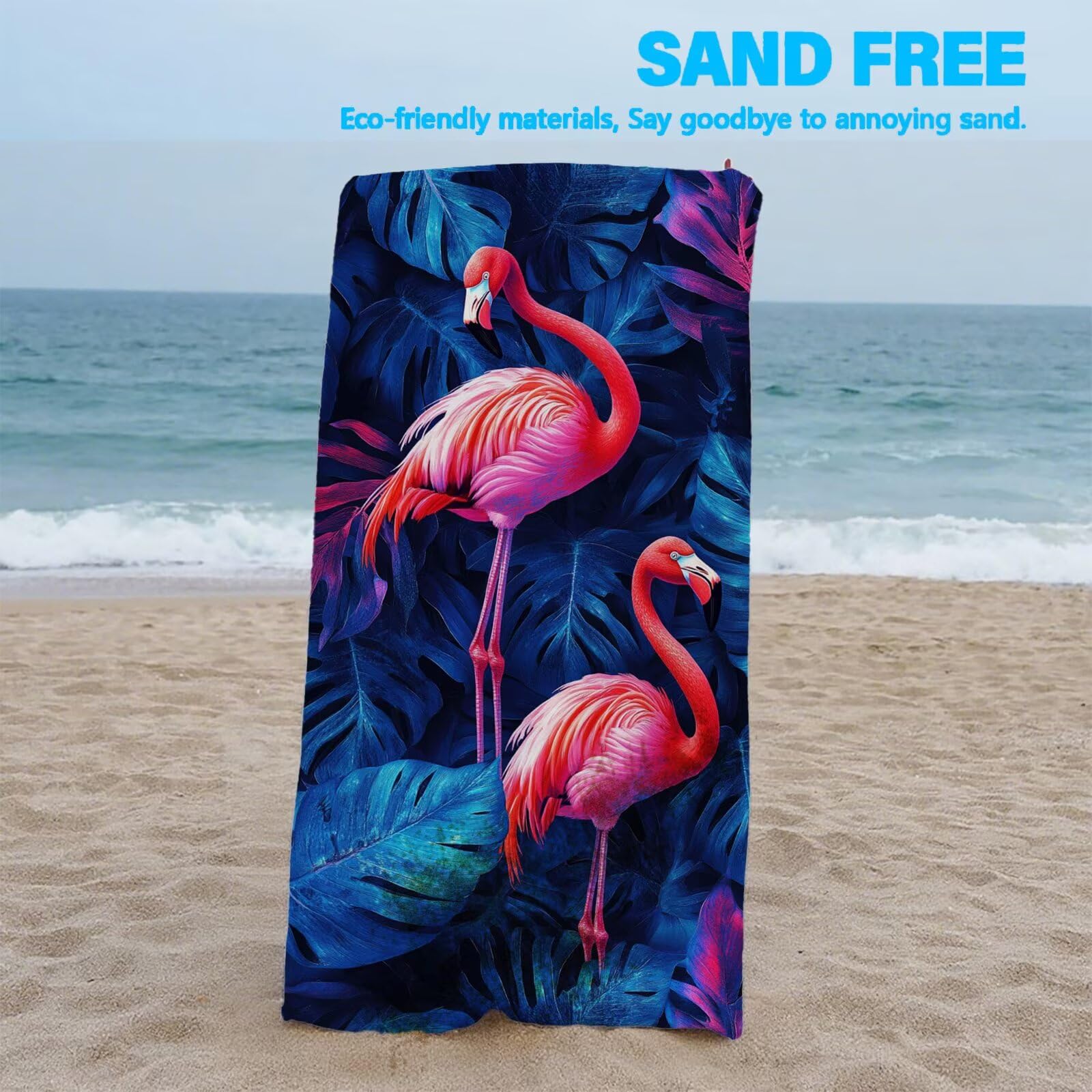 Ręcznik plażowy granatowy ręczniki plażowe dla dorosłych 220 x 100 cm flaming ręcznik z mikrofibry ręcznik kąpielowy bez piasku, chłonny szybkoschnący lekkie akcesoria plażowe do pływania, wakacji