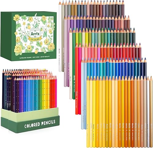 Arrtx Juego de lápices de colores profesionales, 126 lápices de colores de núcleo suave para dibujar, mezclar y sombra, suministros de arte de