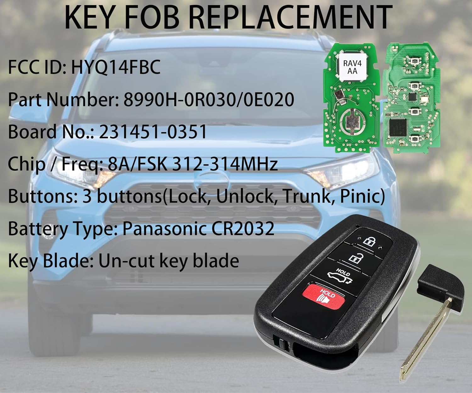 Smart Key for Toyota RAV4 2020-2023, Alliskeys Smart Remote Key Fob Fit for Toyota Highlander 2019-2023 HYQ14FBC 231451-0351 8990H-0R030 8990H-0E020