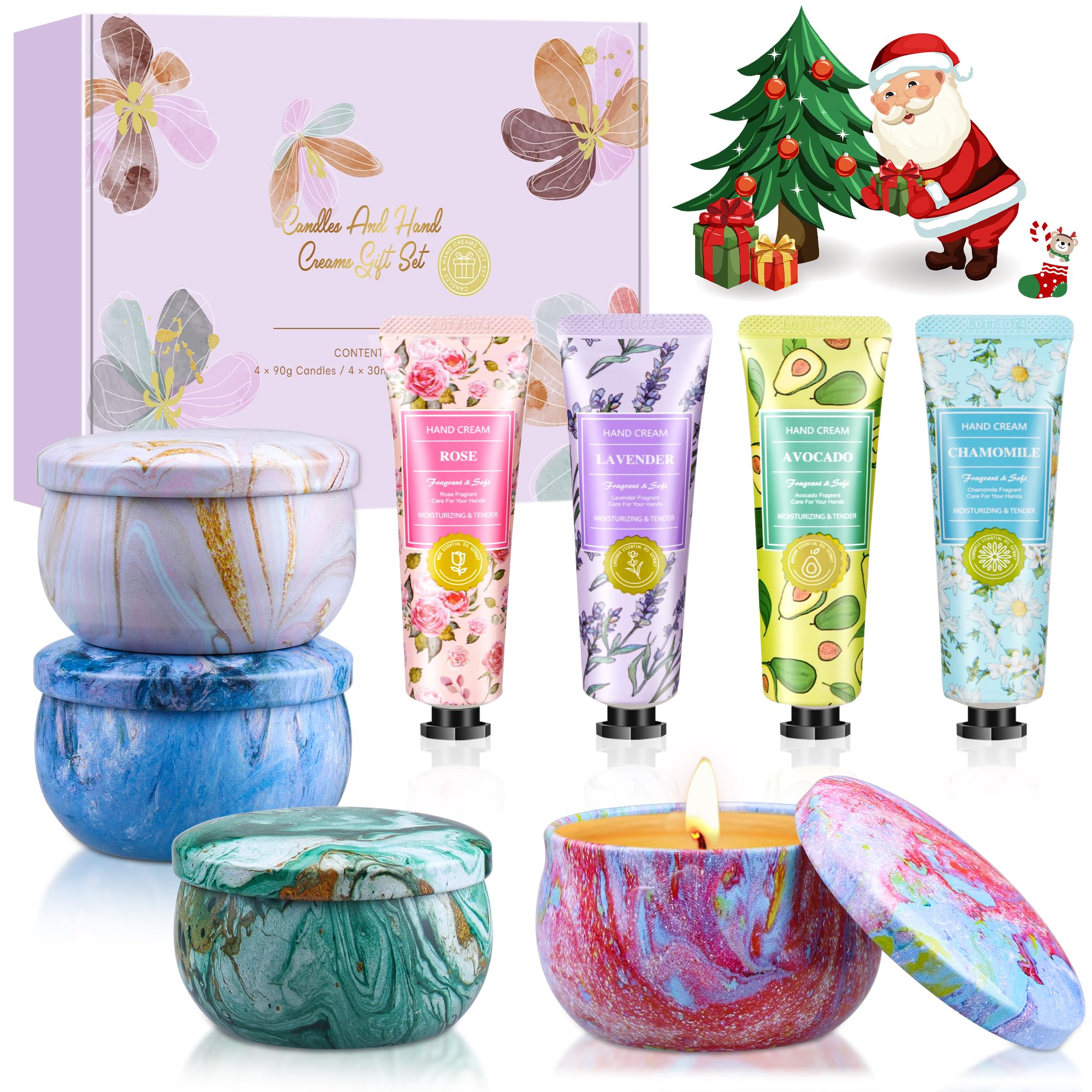 Candles Gifts for Women, 4 Packs Scented Candle & Mini Hand Cream Lotion Gifts Set for Women, Ideal for Birthday Christmas Gifts Stocking Stuffers for Mom, Coworker, Teacher, Friends