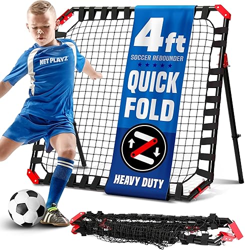 Net Playz Easy Playz - Rebotador de fútbol portátil, 4 pies x 4 pies, fácil de instalar, tubo de metal resistente, con diseño de plegado rápido, no