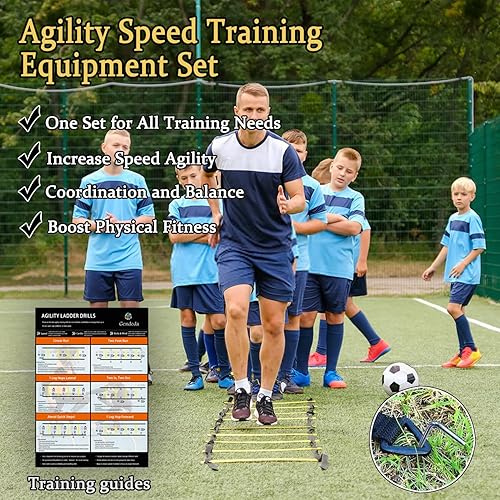 Miniatura 3 de Agility Ladder Speed Training Equipment Set-20ft Agility Ladder 4 Adjustable Hurdles Running Parachute Jump Rope Speed Training Equipment for Soccer