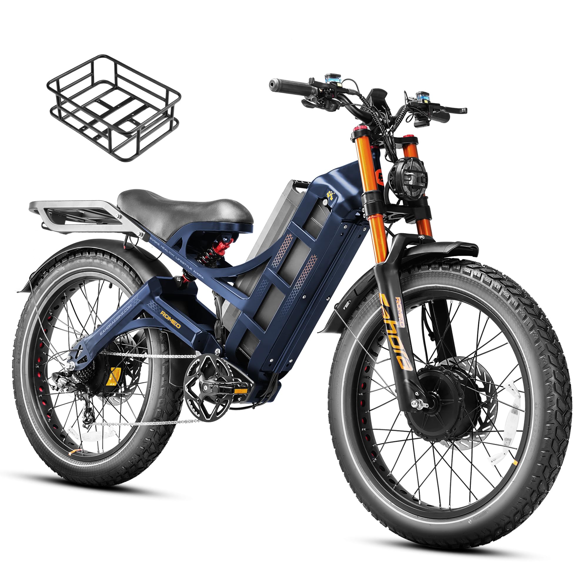 2026 eAhora Romeo Pro 3/2 52-46 Mph Electric Bike for Adults, 6000W/4000W/2500W Dual Motor Ebike 60V 80Ah/52V 70Ah Battery 235+Miles Long Range, 26*4.0"/20*4.5" Fat Tire, Full Suspension, All Terrain