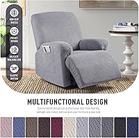 Vista 4 de KinCam Fundas para Reclinables, Fundas Elásticas para Sillas Reclinables, Fundas para Sofá Reclinable con Diseño de Rayas Jacquard, Fundas