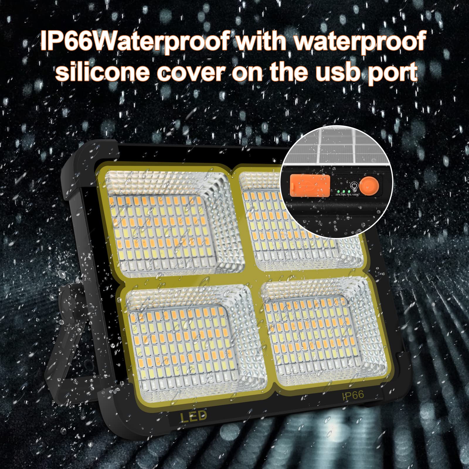 Reflektor budowlany LED, akumulator 100 W, lampa robocza LED, 336 diod LED, panel słoneczny, 4 tryby świecenia, zewnętrzny akumulator o pojemności 16500 mAh, ładowany powerbank na kemping, do