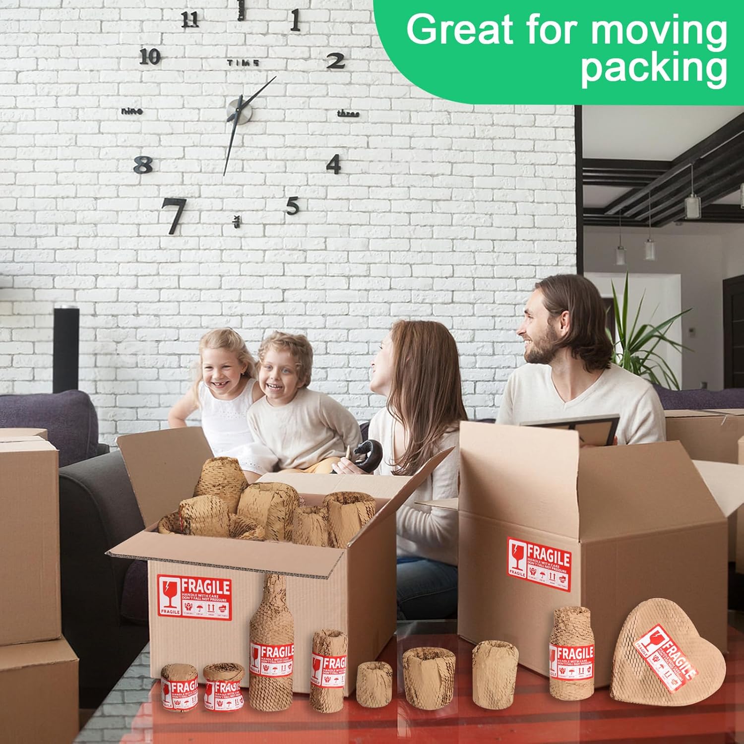 Honeycomb Packing Paper Roll - 19.68'' x 820ft, 200 Fragile Stickers Included | Wine Box, Artwork & Glassware Protector | Heavy-Duty Cushioning Wrap for Shipping, Moving & Gift Packaging