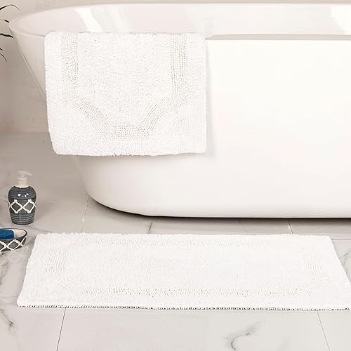 voyzz home Juego de 2 alfombras de baño reversibles de 20 x 32 pulgadas a 17 x 24 pulgadas, 100 % algodón copetudo a mano, suaves y absorbentes,