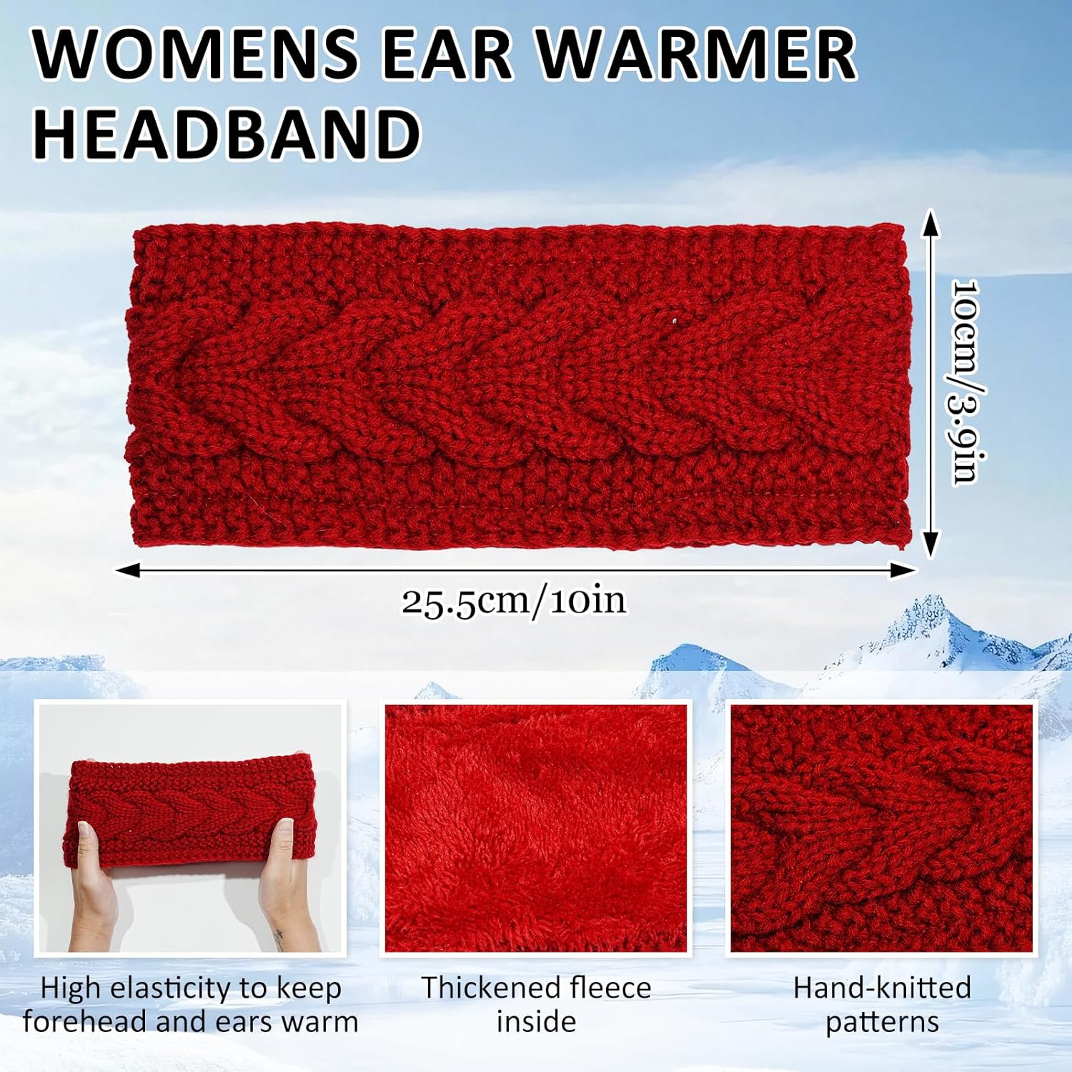 4Pcs Touchscreen Gloves Winter Headbands for Women, Touch Screen Winter Gloves Ear Warmers for Cold Weather Running (Red Beige) - Image 3