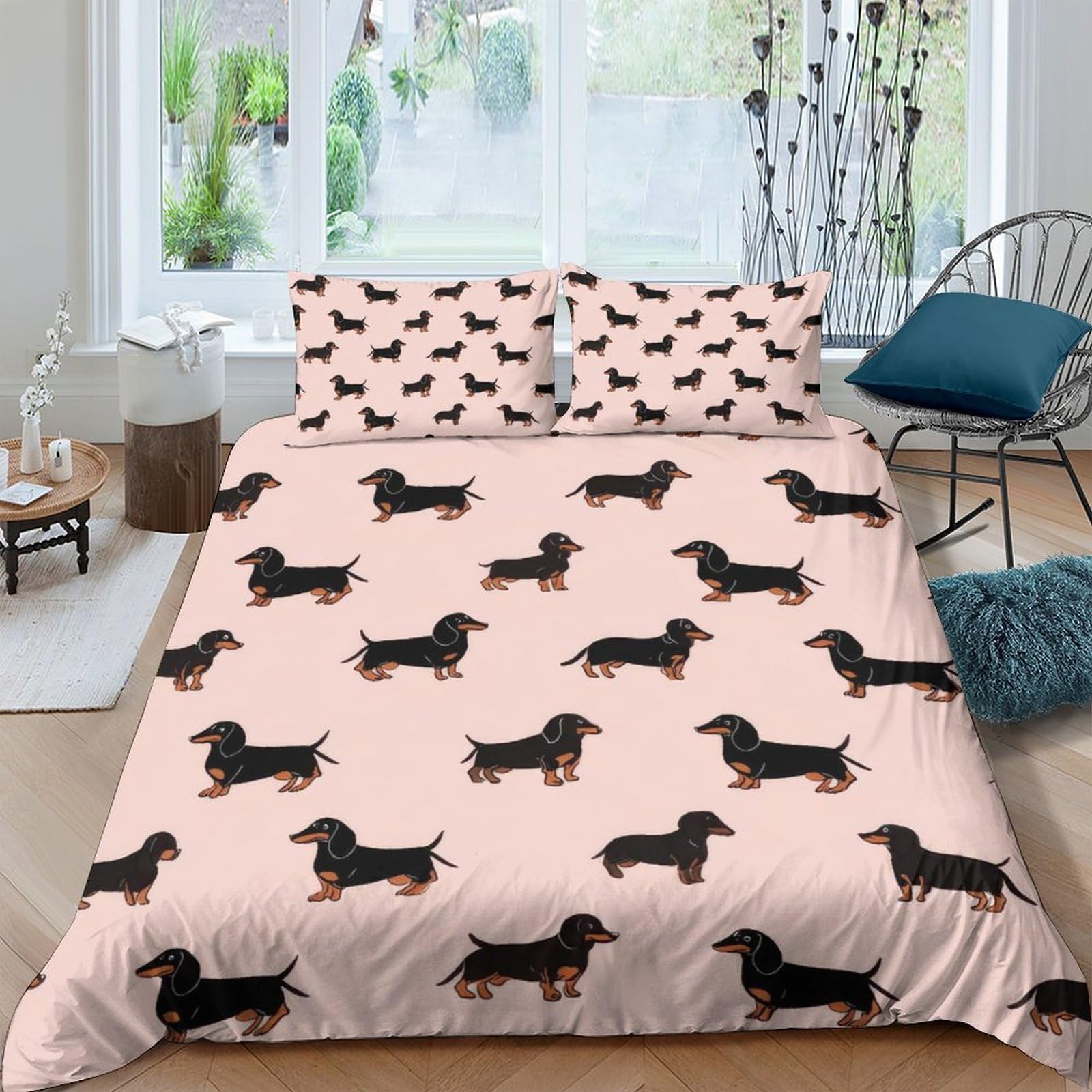 Ctjqhvkz Style-6 3D Printed Dachshund Dog Fitted Sheet Microfiber Pink Bed Cover For Bedroom Guest Room Mattress Protection Decor Single（135X200cm）