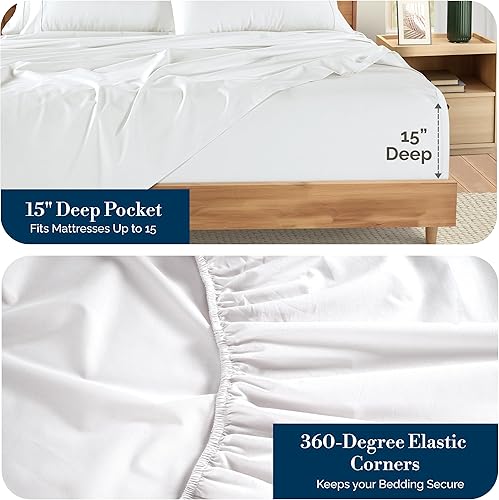 Miniatura 3 de Casa Platino Juego de sábanas tamaño King, sábanas de 100 % algodón con 4 fundas de almohada, sensación ligera, ajuste seguro, crujiente y