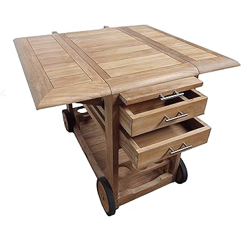 Amazon De Beho Naturlich Gut In Holz Servierwagen Mit 2 Schubladen Und Radern Cm Aus Unbehandelten Teakholz Stabil Hochwertig Langlebig