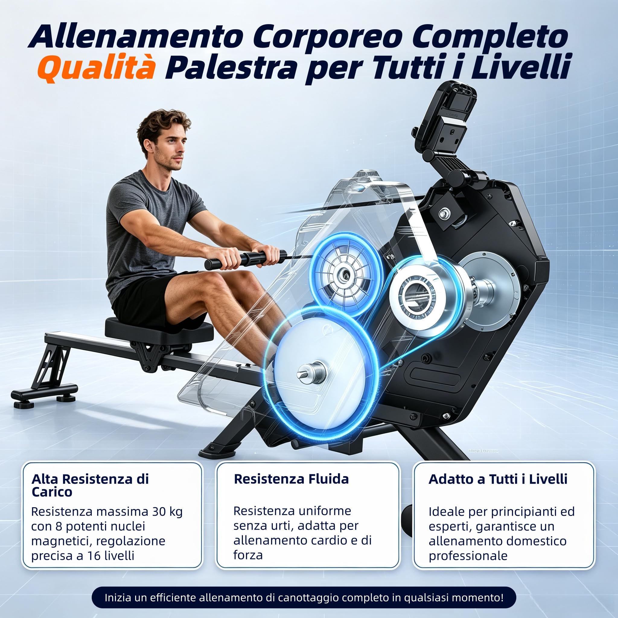 Vogatore Magnetico Silenzioso con Bluetooth FTMS per Casa