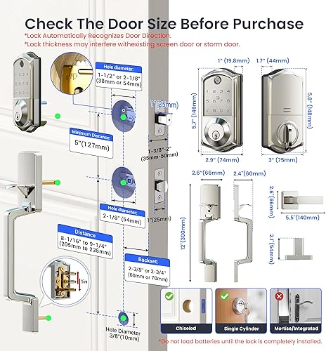 Miniatura 9 de Veise VE017-D Cerradura inteligente de huella digital para puerta delantera, control por aplicación, cerradura de cerrojo sin llave 7-en-1