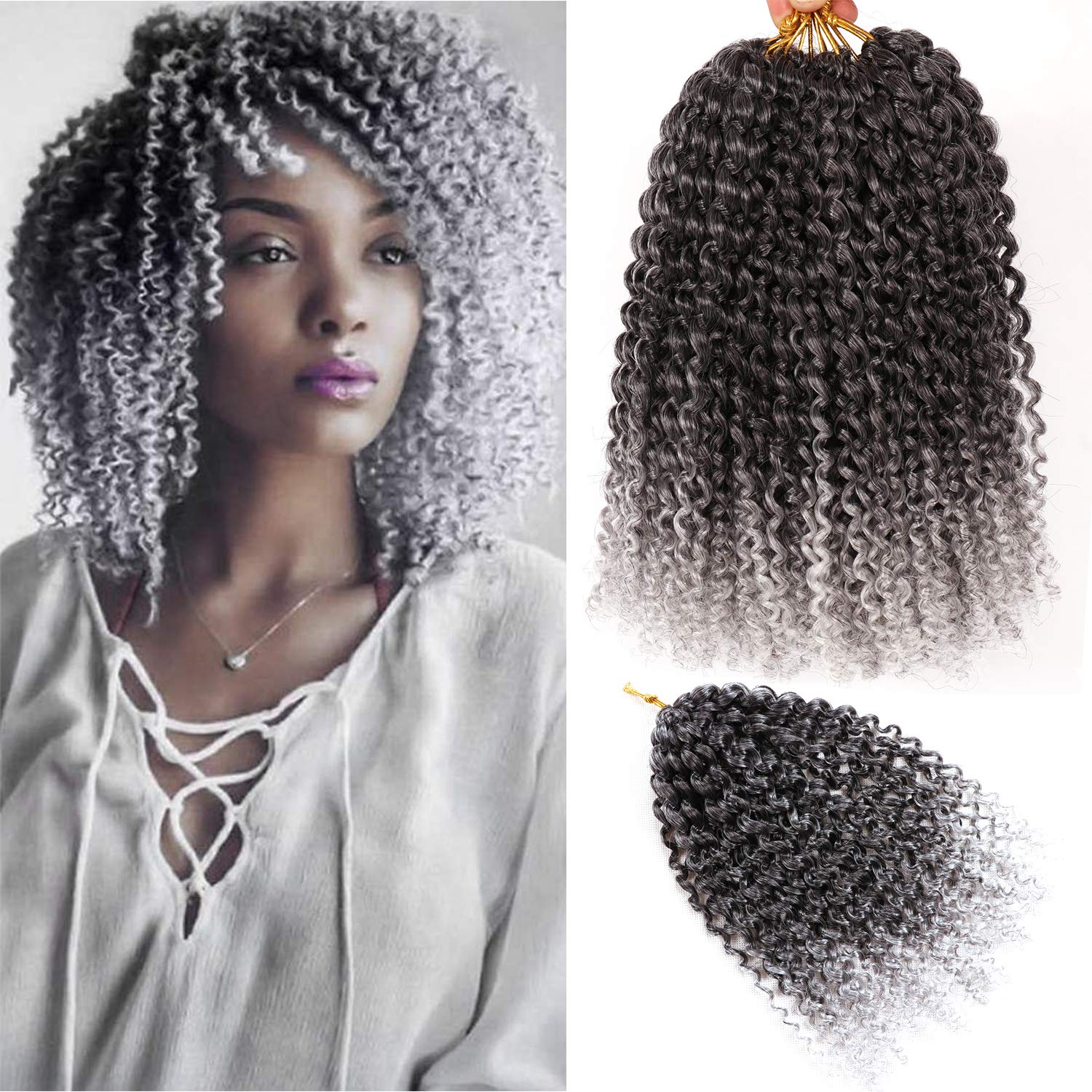 12 Inch Short Passion Twist Crochet Hair 8 Bundles Marlybob Crochet Hair Kinky Curly Crochet Hair for Black Women (8Bundles12 Inch, 1B/Gray)