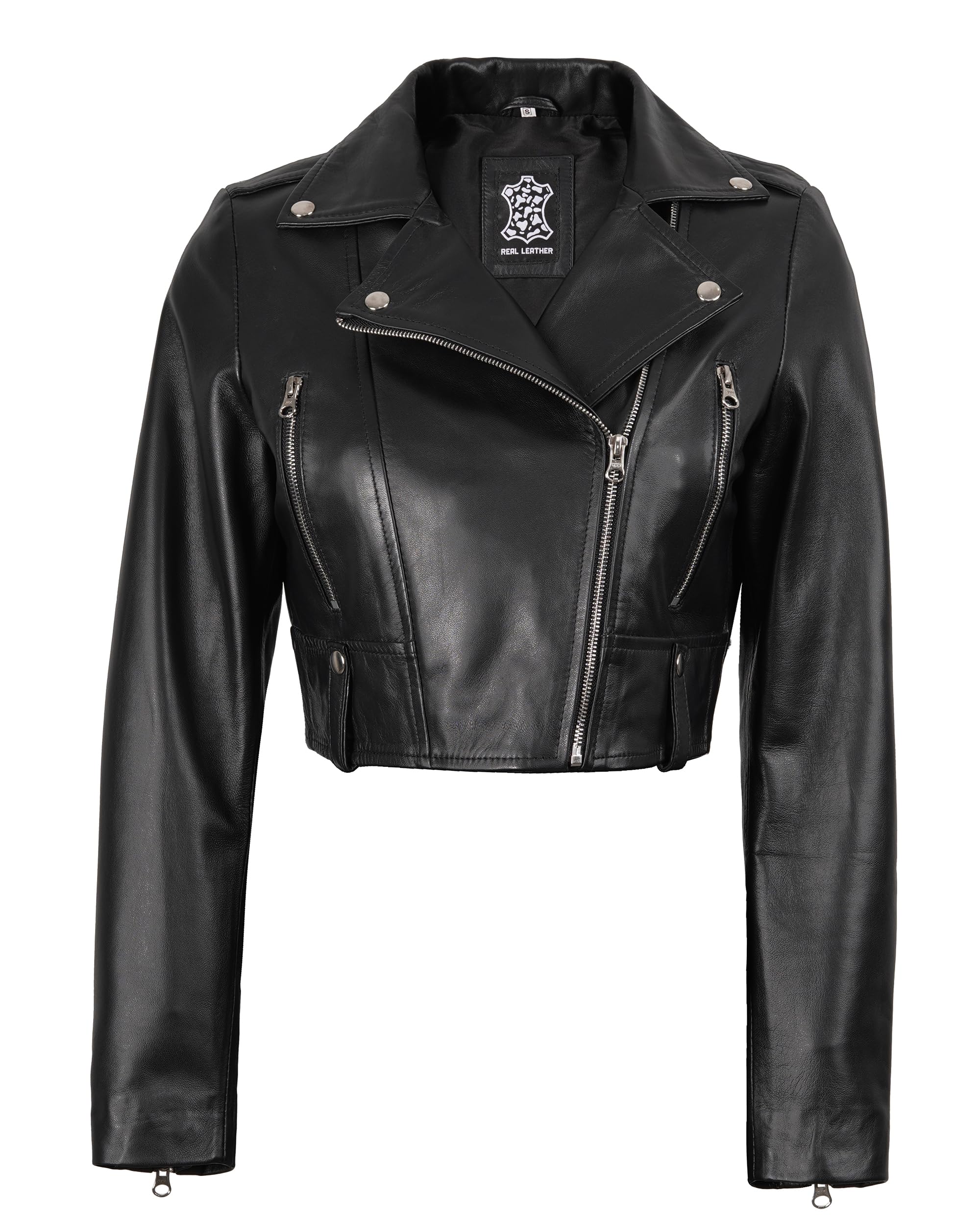 fjackets Giacca da donna in vera pelle di agnello da donna, elegante giacca in pelle corta da donna