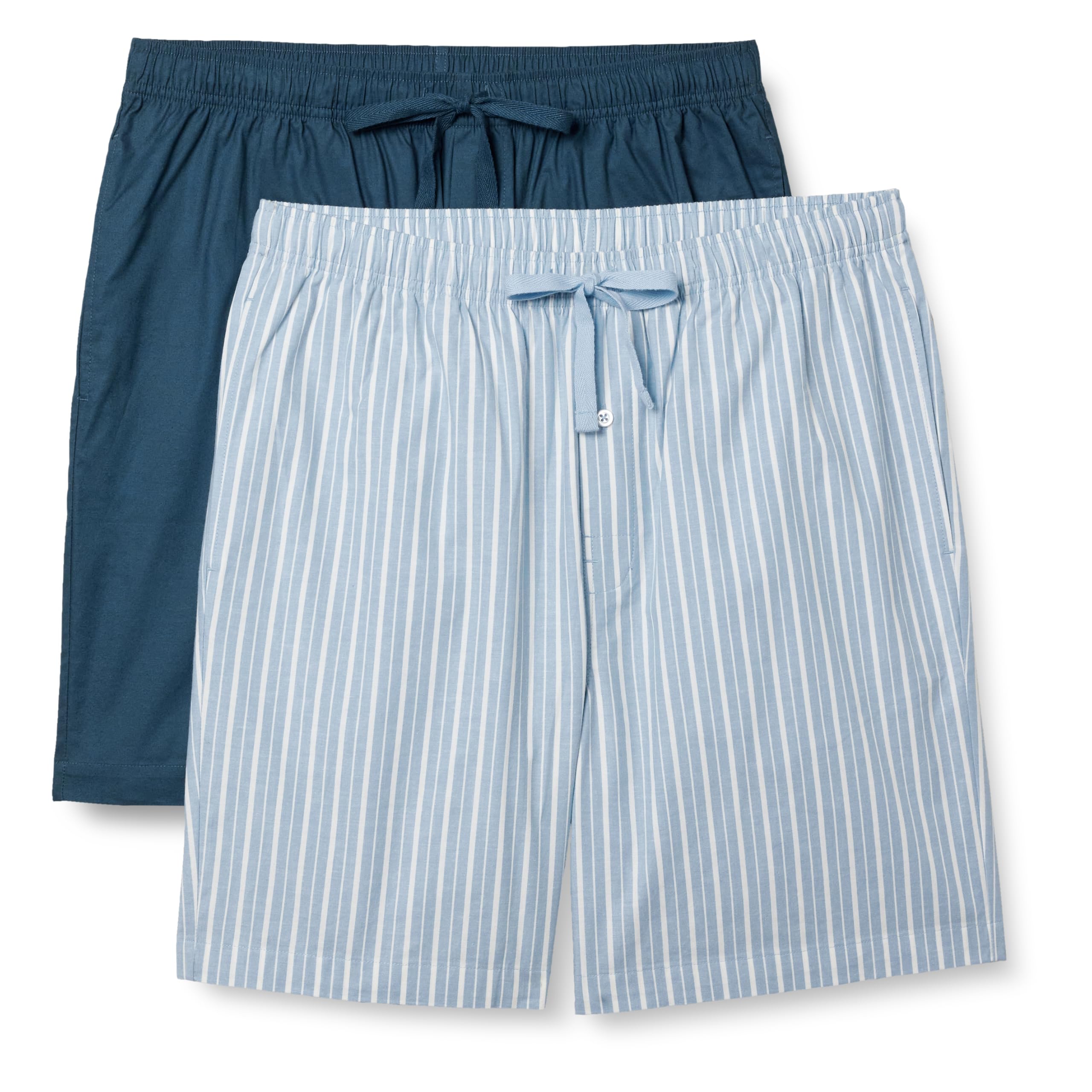 Amazon Essentials Men's Lounge Cotton Stretch Poplin Pyjama Shorts, Pack of 2, Indigo/Stripes, 3XL